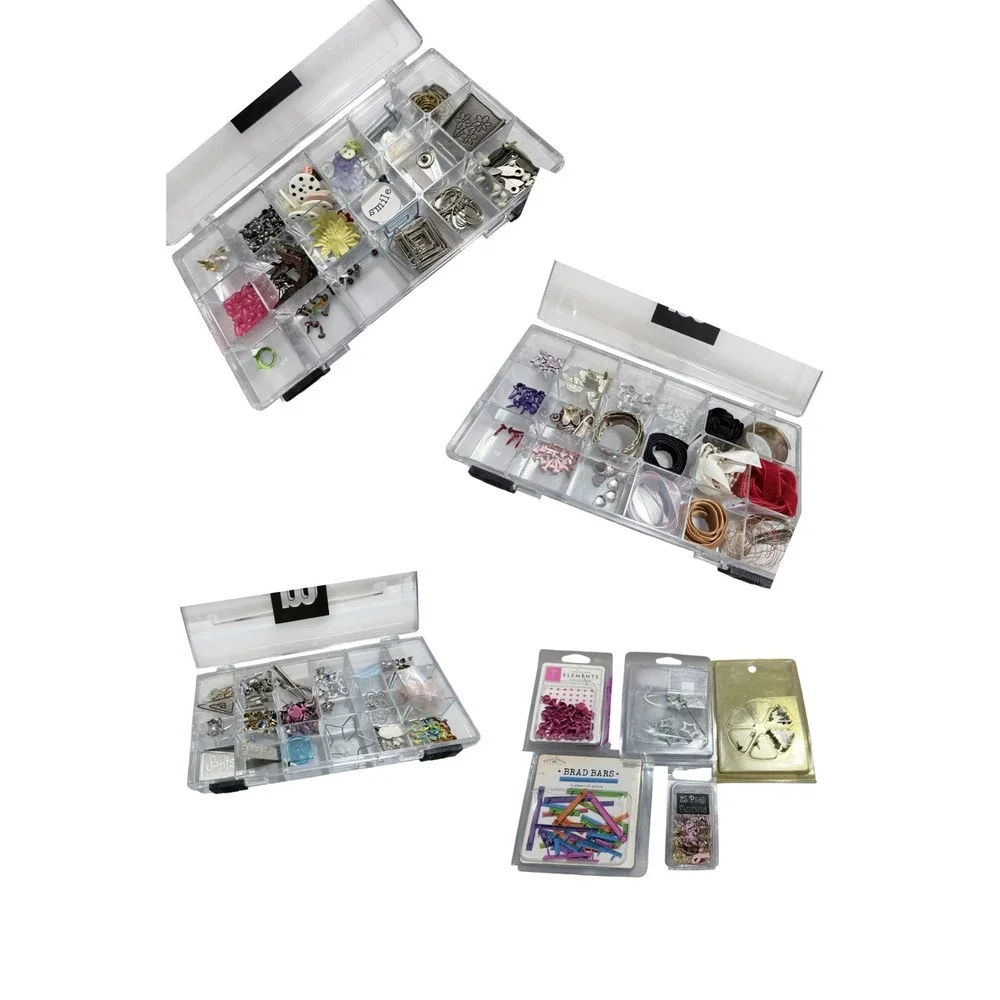 Making Memories Embellishment Lot Brad Bars Fasteners Charms Rhinestones